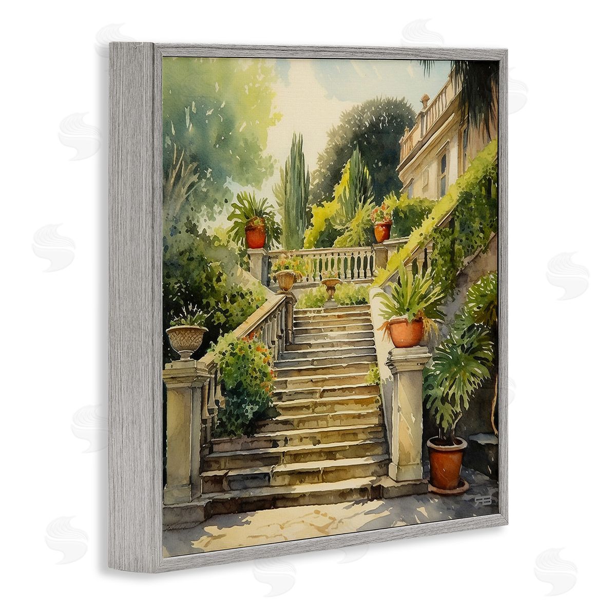 RB Luxurious Villa Stairway Gray Framed Giclee Wall Art Print