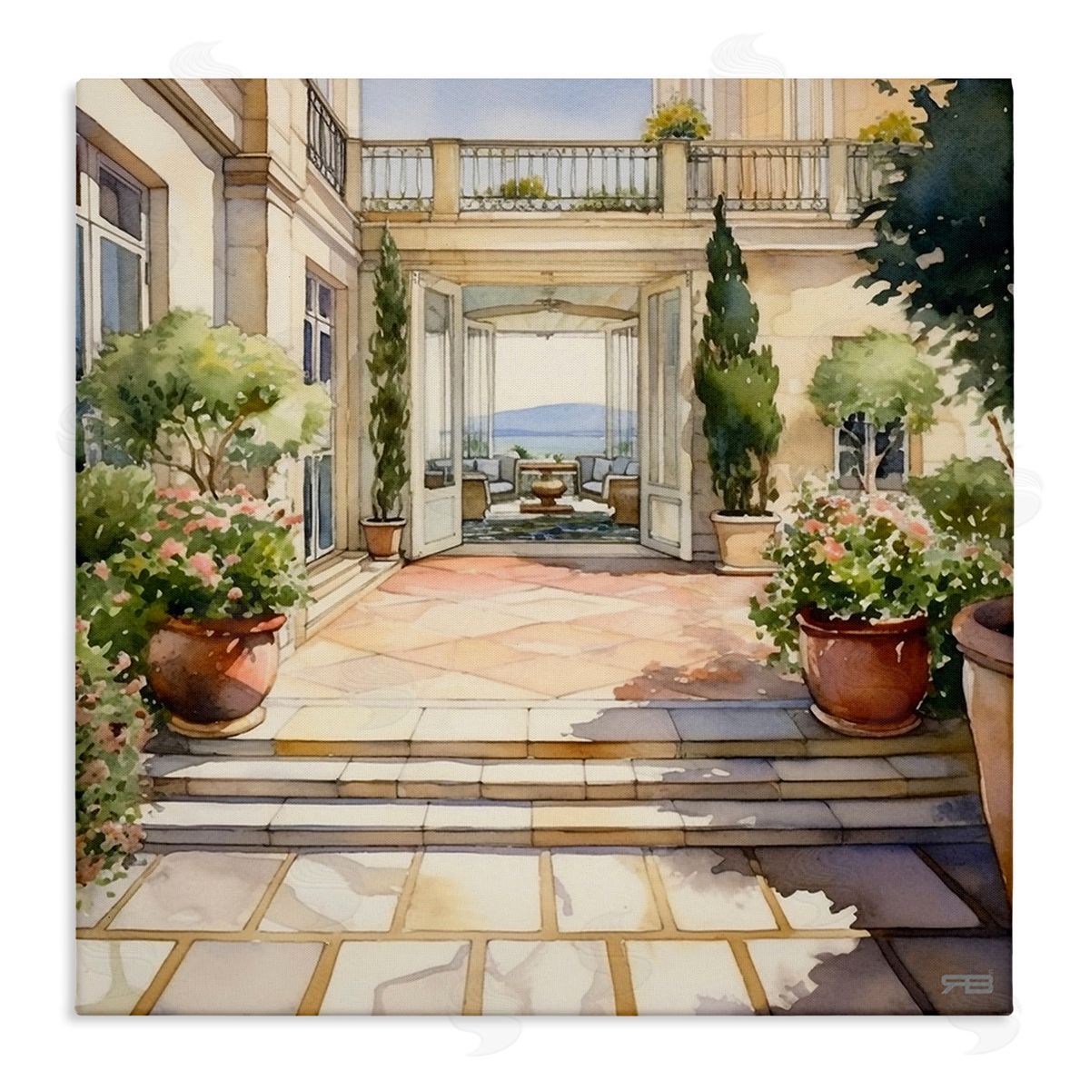 RB European Villa Architecture Canvas Wall Art Print