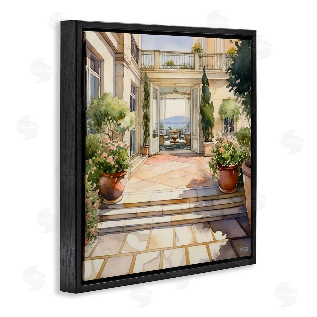 RB European Villa Architecture Black Floating Frame Canvas Wall Art Print