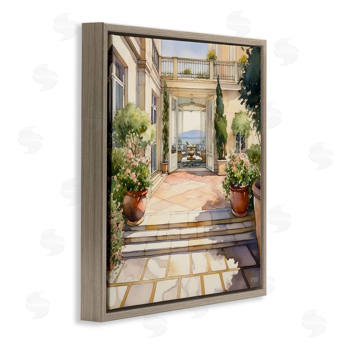 RB European Villa Architecture Brown Floating Frame Canvas Wall Art Print