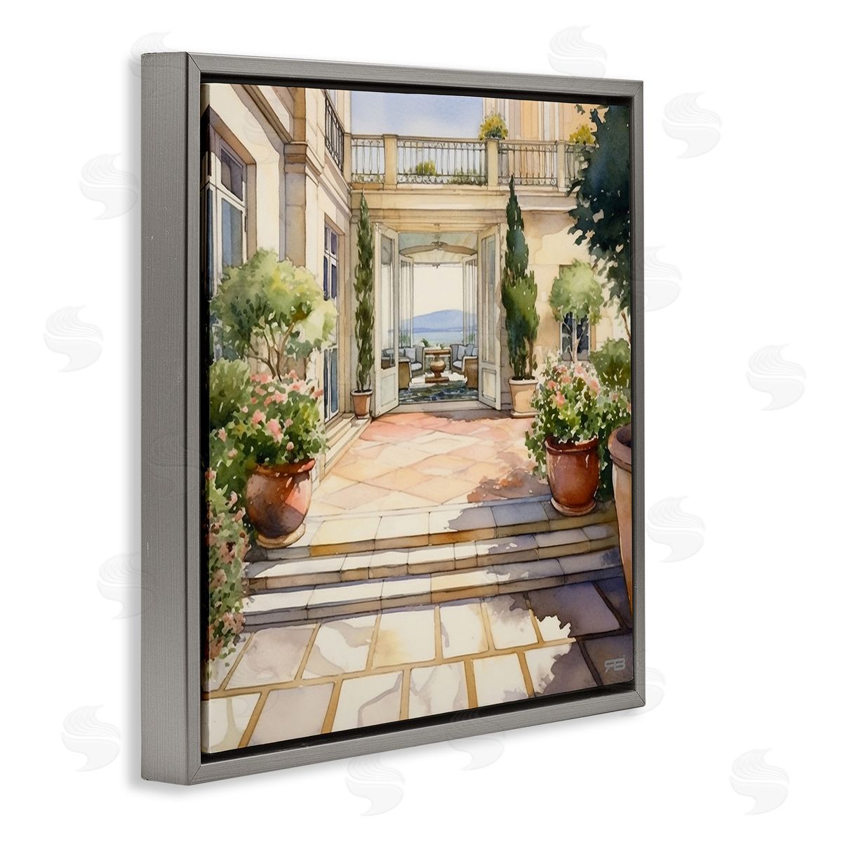 RB European Villa Architecture Gray Floating Frame Canvas Wall Art Print