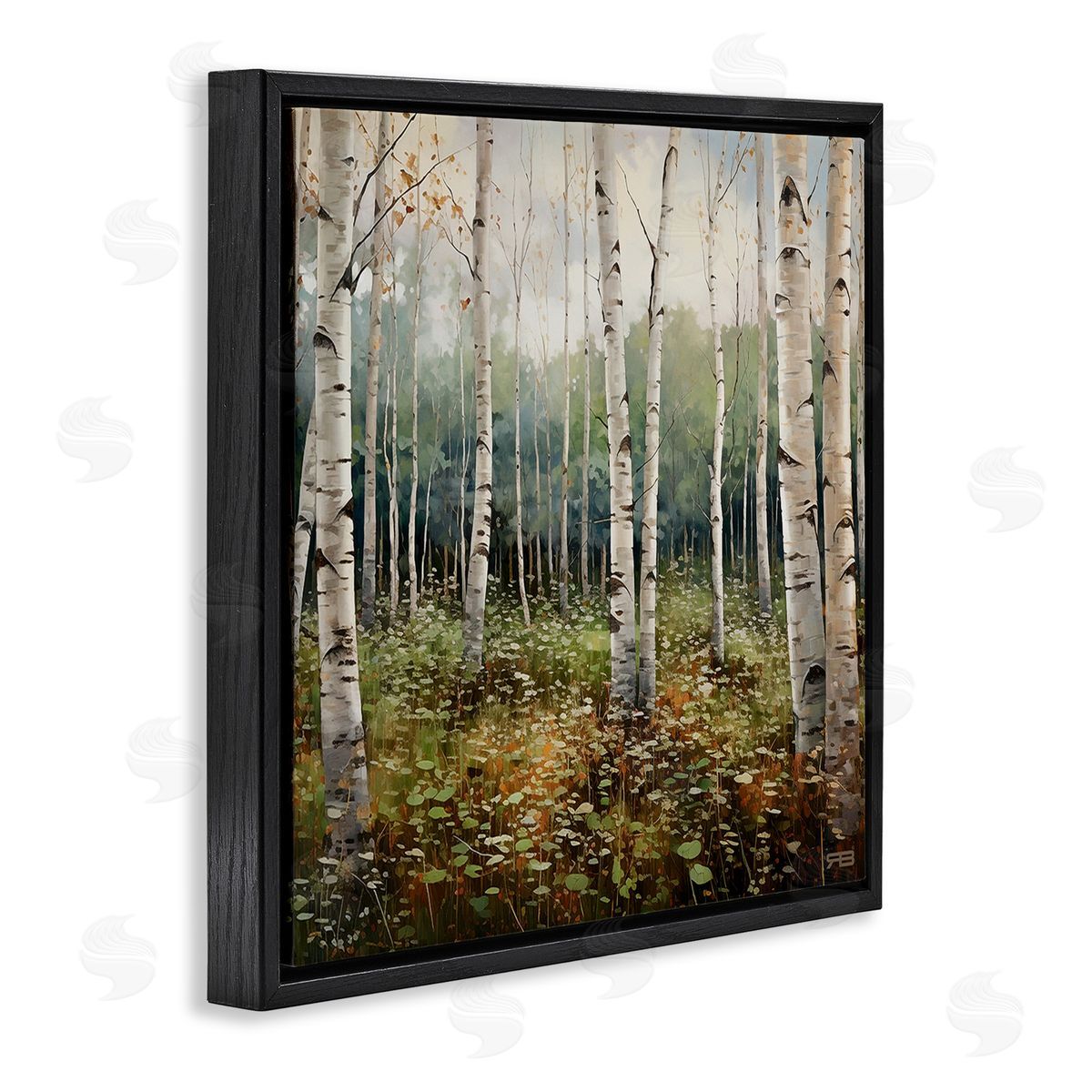 RB Birch Forest Vegetation Black Floating Frame Canvas Wall Art Print