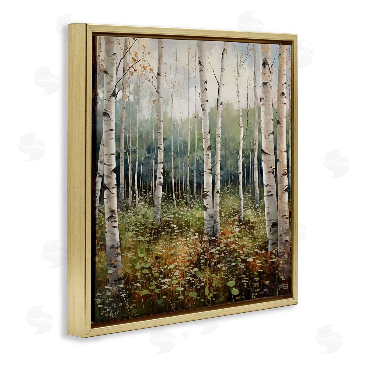 RB Birch Forest Vegetation Gold Floating Frame Canvas Wall Art Print
