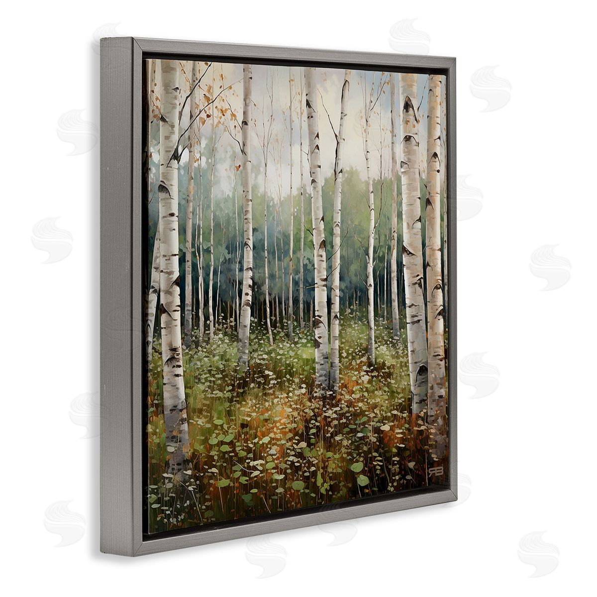 RB Birch Forest Vegetation Gray Floating Frame Canvas Wall Art Print