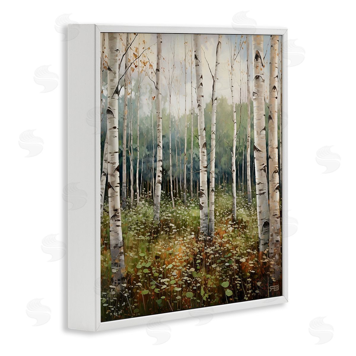 RB Birch Forest Vegetation White Framed Giclee Wall Art Print