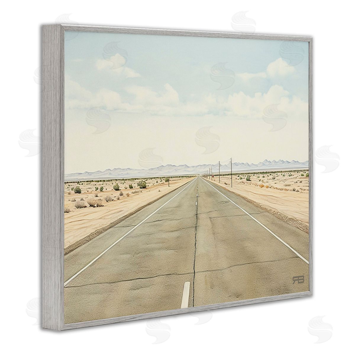 RB Scenic Desert Road Gray Framed Giclee Wall Art Print