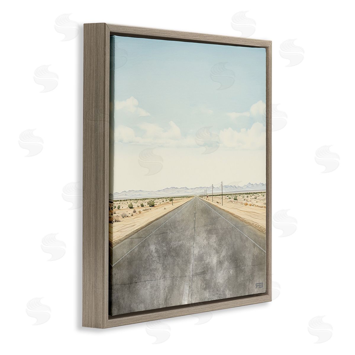 RB Desert Horizon Highway Brown Floating Frame Canvas Wall Art Print