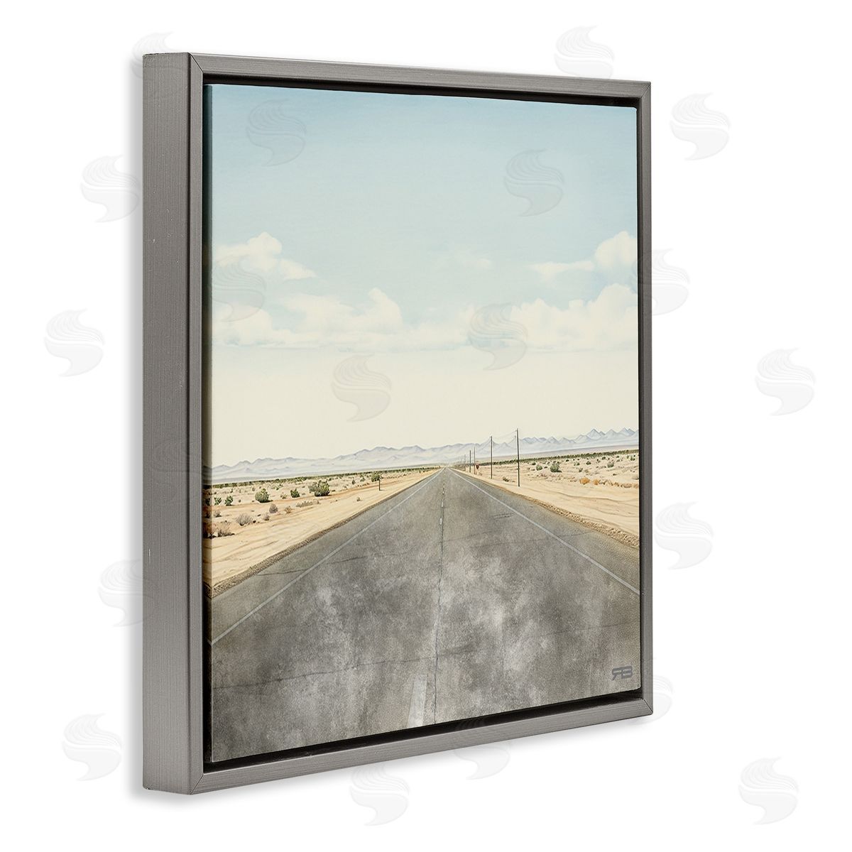 RB Desert Horizon Highway Gray Floating Frame Canvas Wall Art Print
