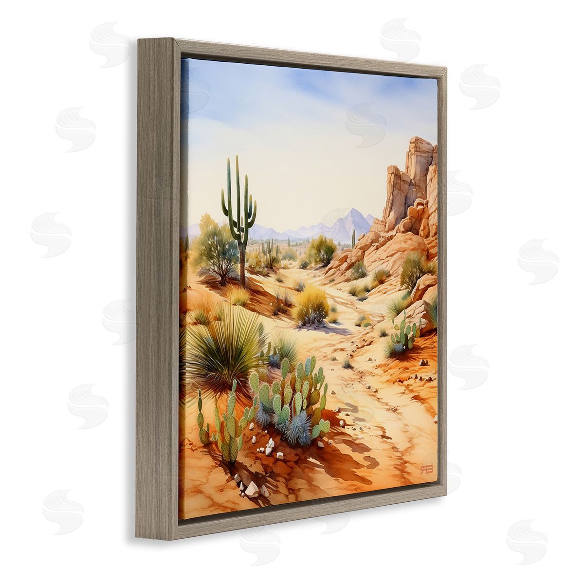 RB Scenic Desert Plateau Brown Floating Frame Canvas Wall Art Print