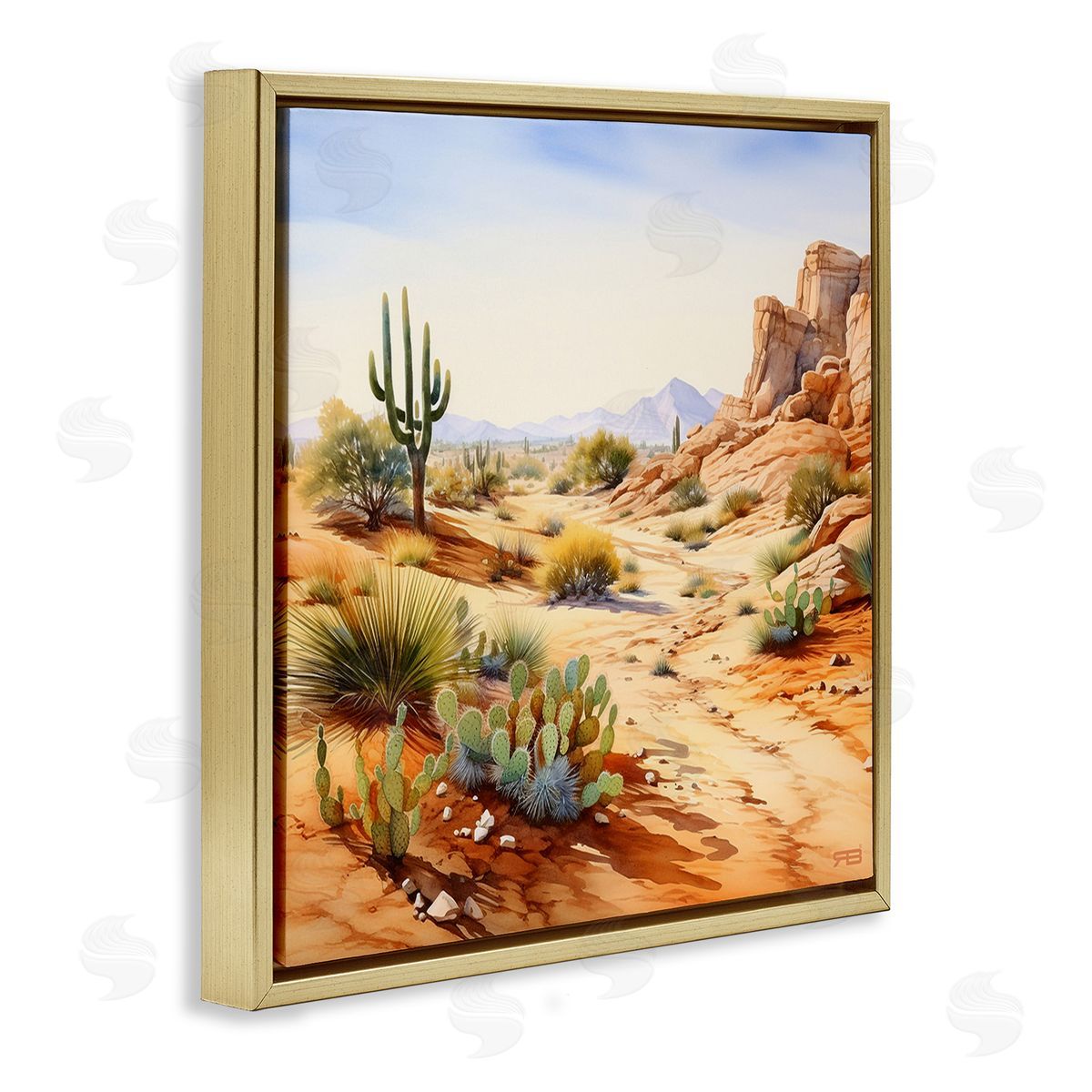 RB Scenic Desert Plateau Gold Floating Frame Canvas Wall Art Print