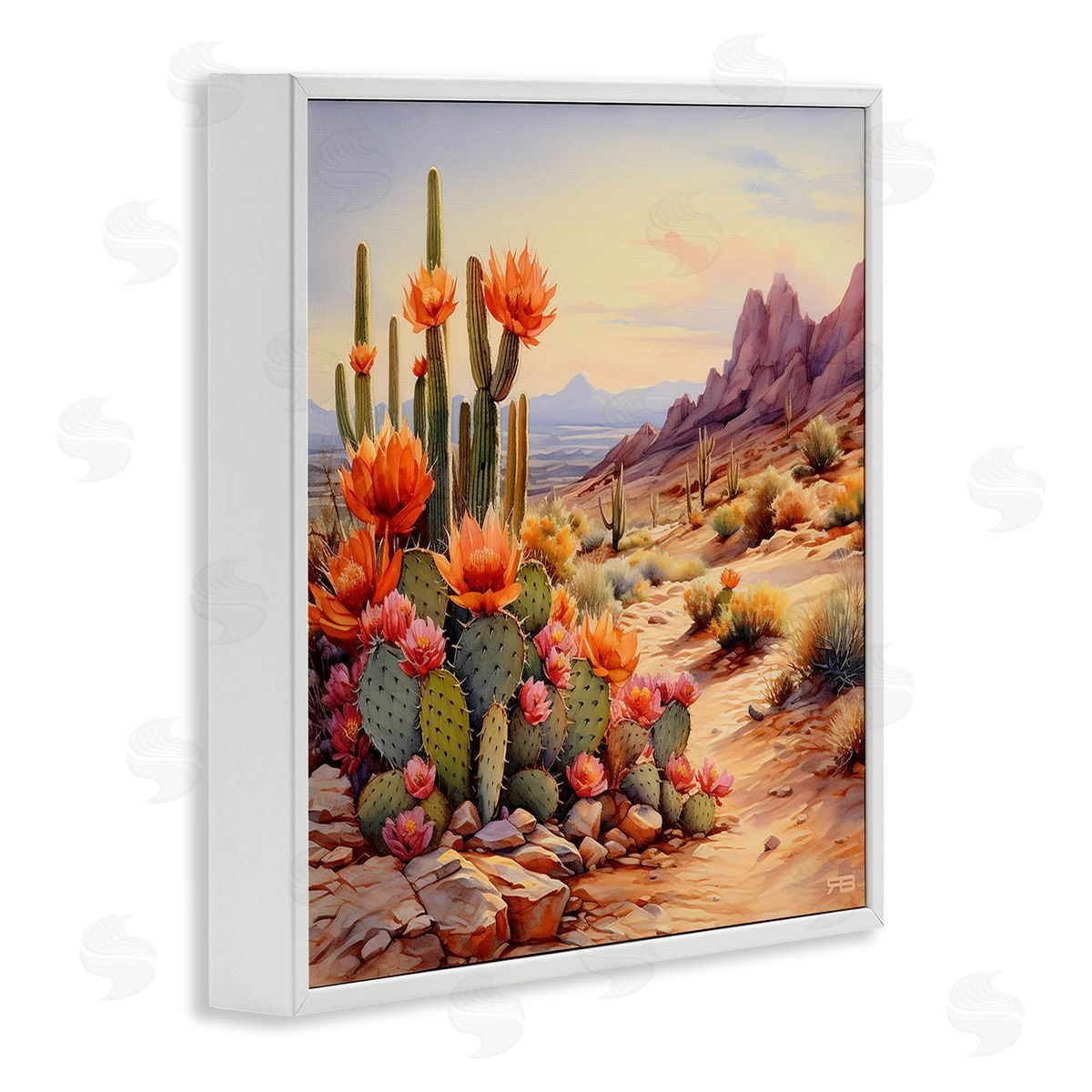 RB Cactus Flower Landscape White Framed Giclee Wall Art Print