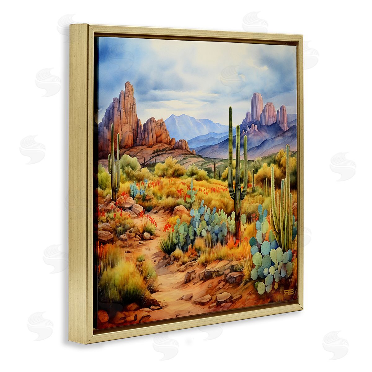 RB Vast Desert Mesa Gold Floating Frame Canvas Wall Art Print