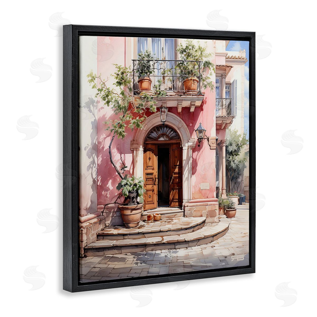 RB European Building Doorway Black Floating Frame Canvas Wall Art Print