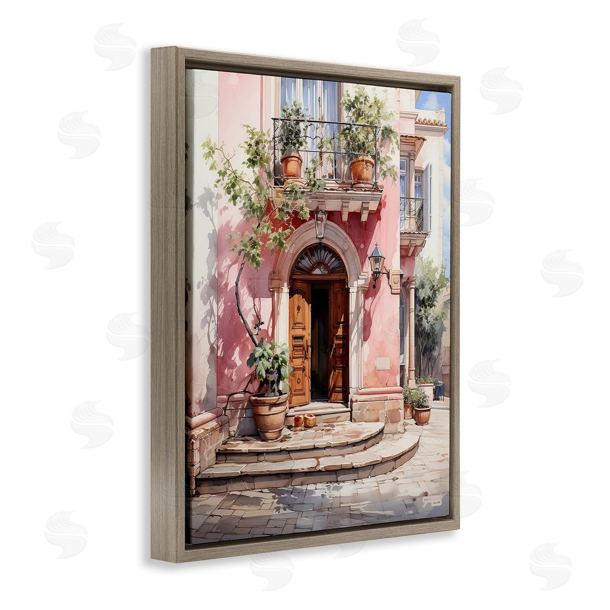 RB European Building Doorway Brown Floating Frame Canvas Wall Art Print