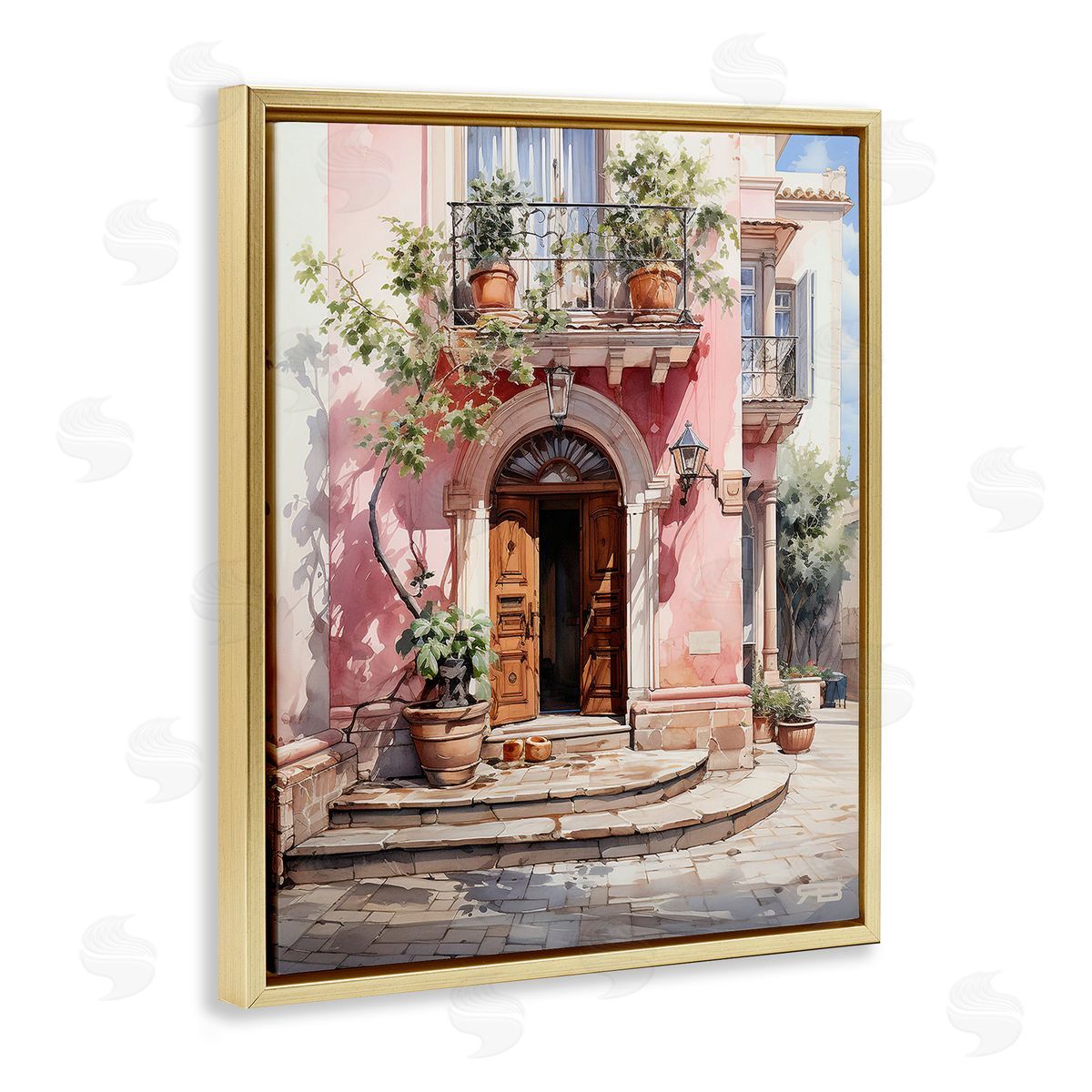 RB European Building Doorway Gold Floating Frame Canvas Wall Art Print