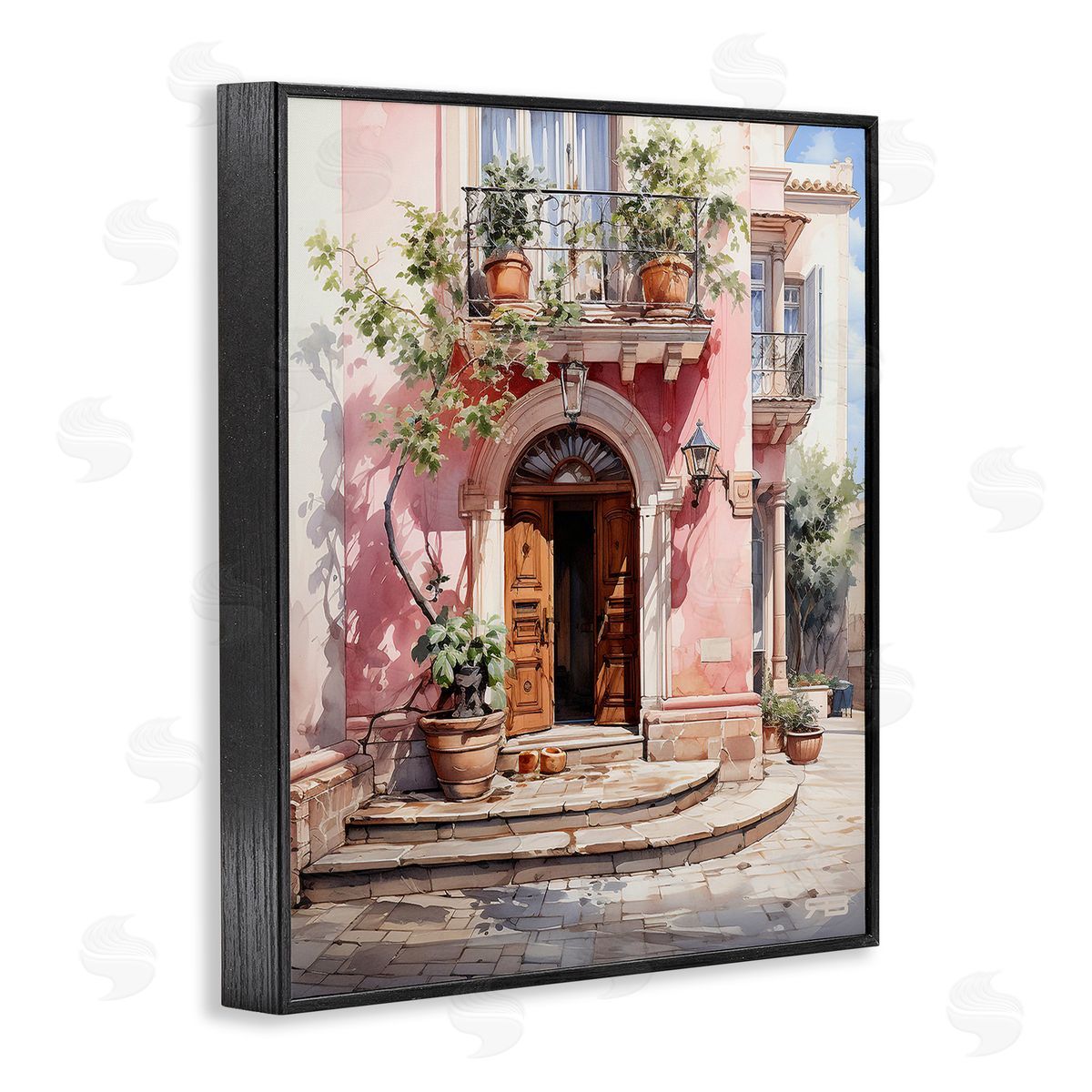 RB European Building Doorway Black Framed Giclee Wall Art Print