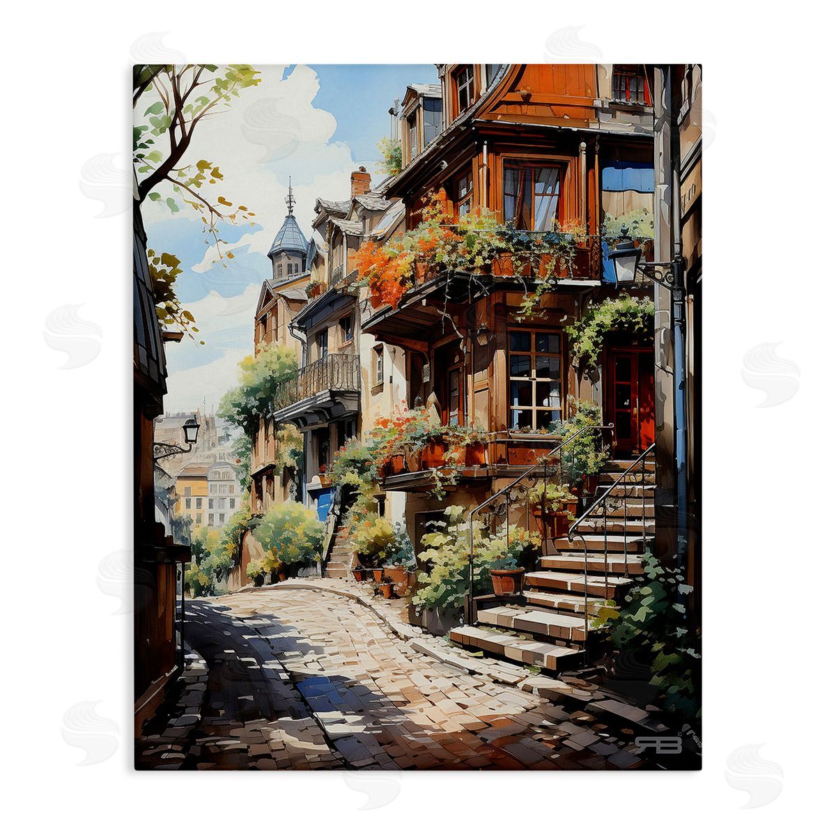 RB Cobblestone Walkway in Town Canvas Wall Art Print