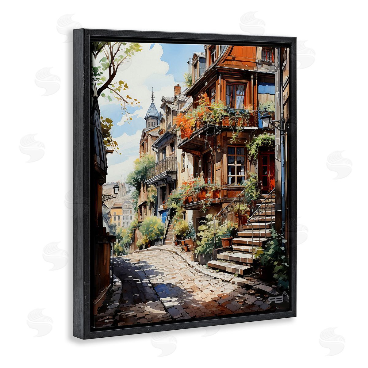 RB Cobblestone Walkway in Town Black Floating Frame Canvas Wall Art Print