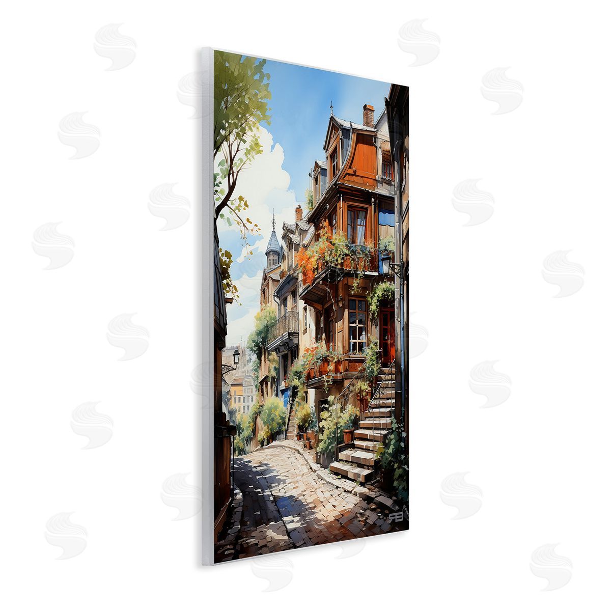 RB Cobblestone Walkway in Town Wooden Wall Plaque Art Print