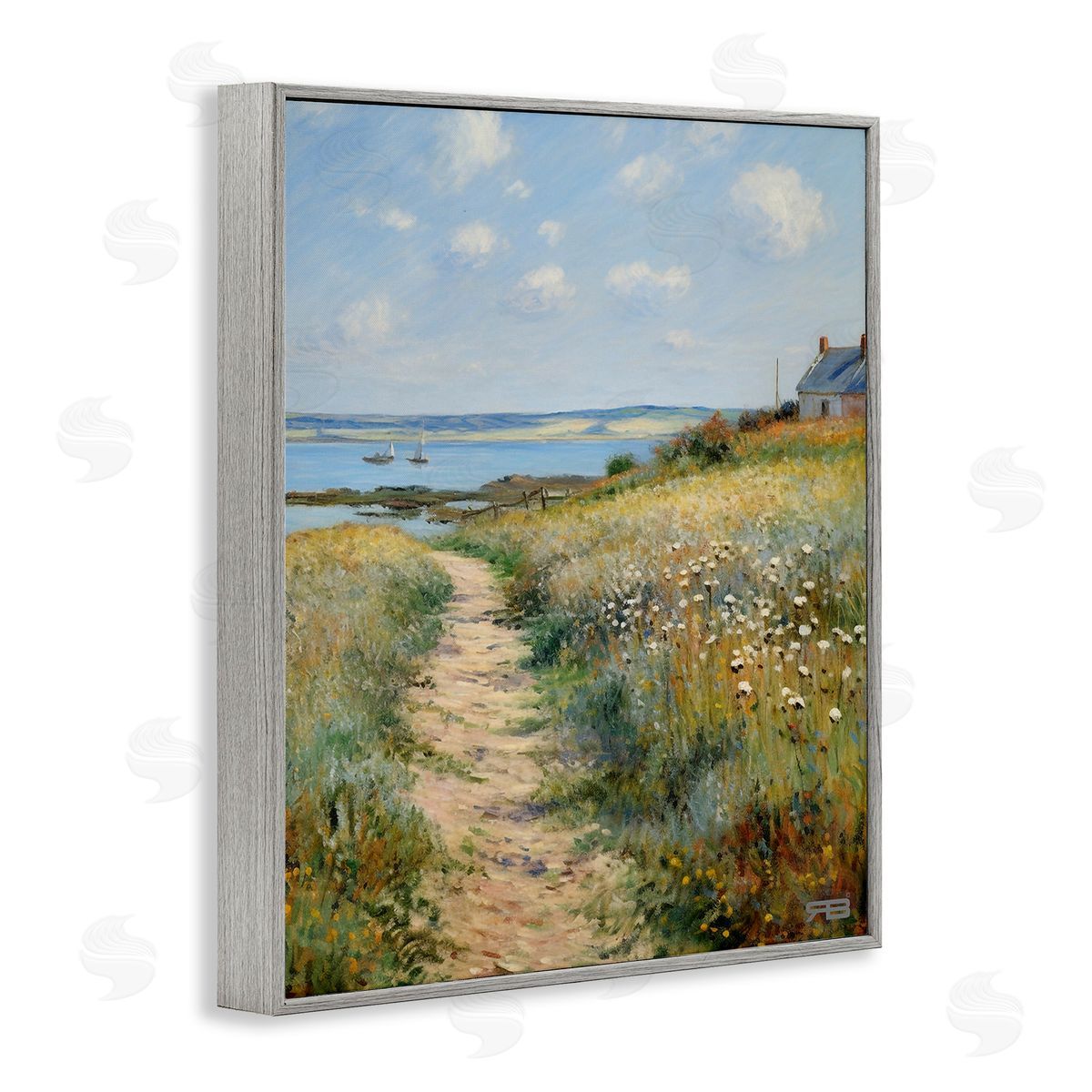 Coastal Meadow Path Grey Frame Print Wall Art, Home Decor by RB
