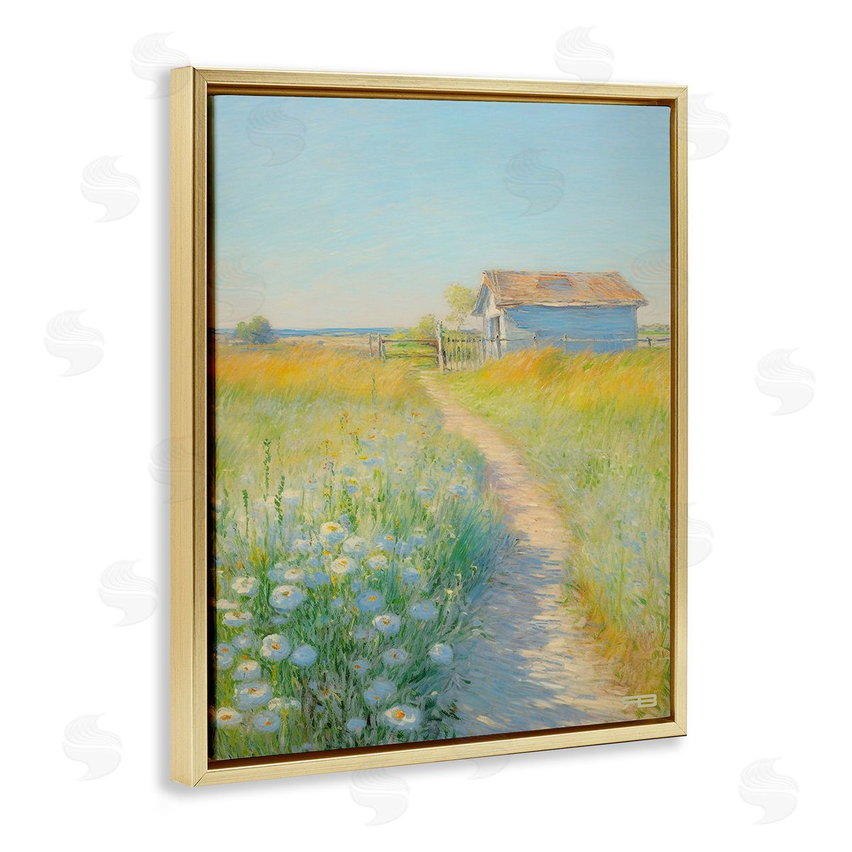 RB Charming Countryside Trail Gold Floating Frame Canvas Wall Art Print