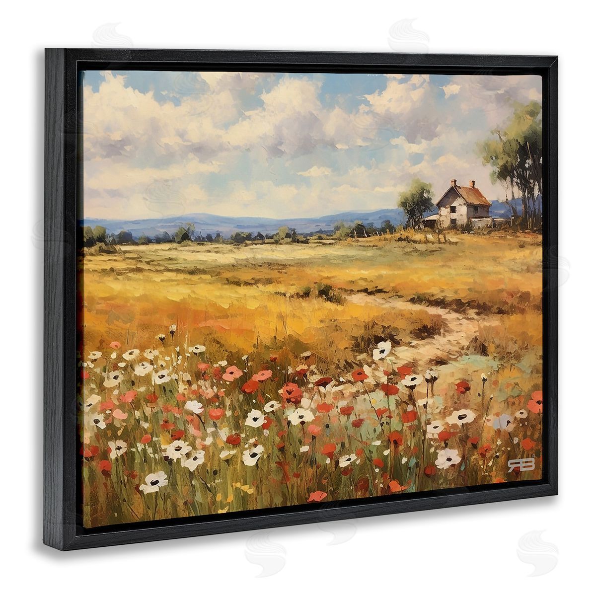 RB Countryside Poppy Meadow Black Floating Frame Canvas Wall Art Print