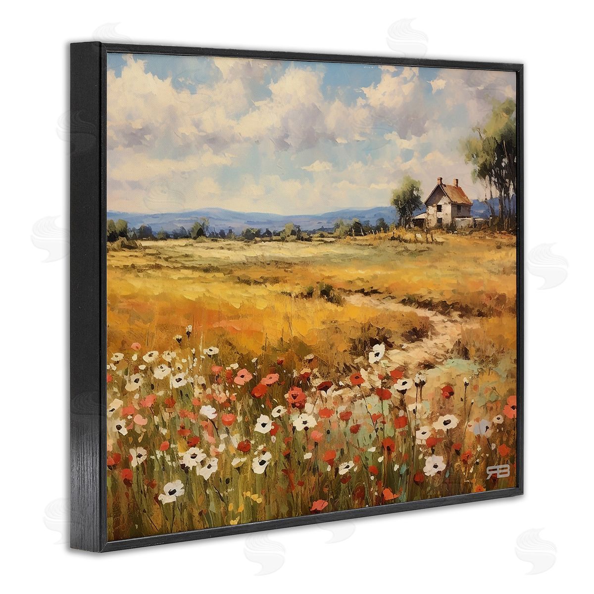 RB Countryside Poppy Meadow Black Framed Giclee Wall Art Print