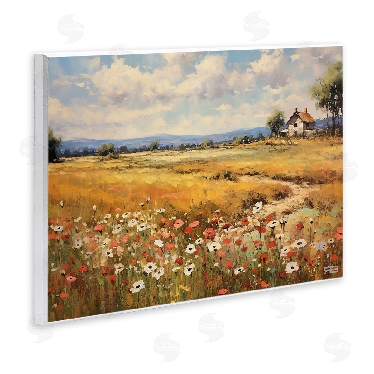 RB Countryside Poppy Meadow Wooden Wall Plaque Art Print