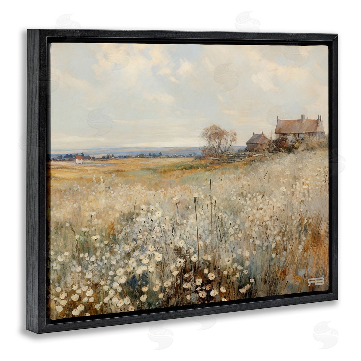 RB Neutral Farmland Meadow Black Floating Frame Canvas Wall Art Print