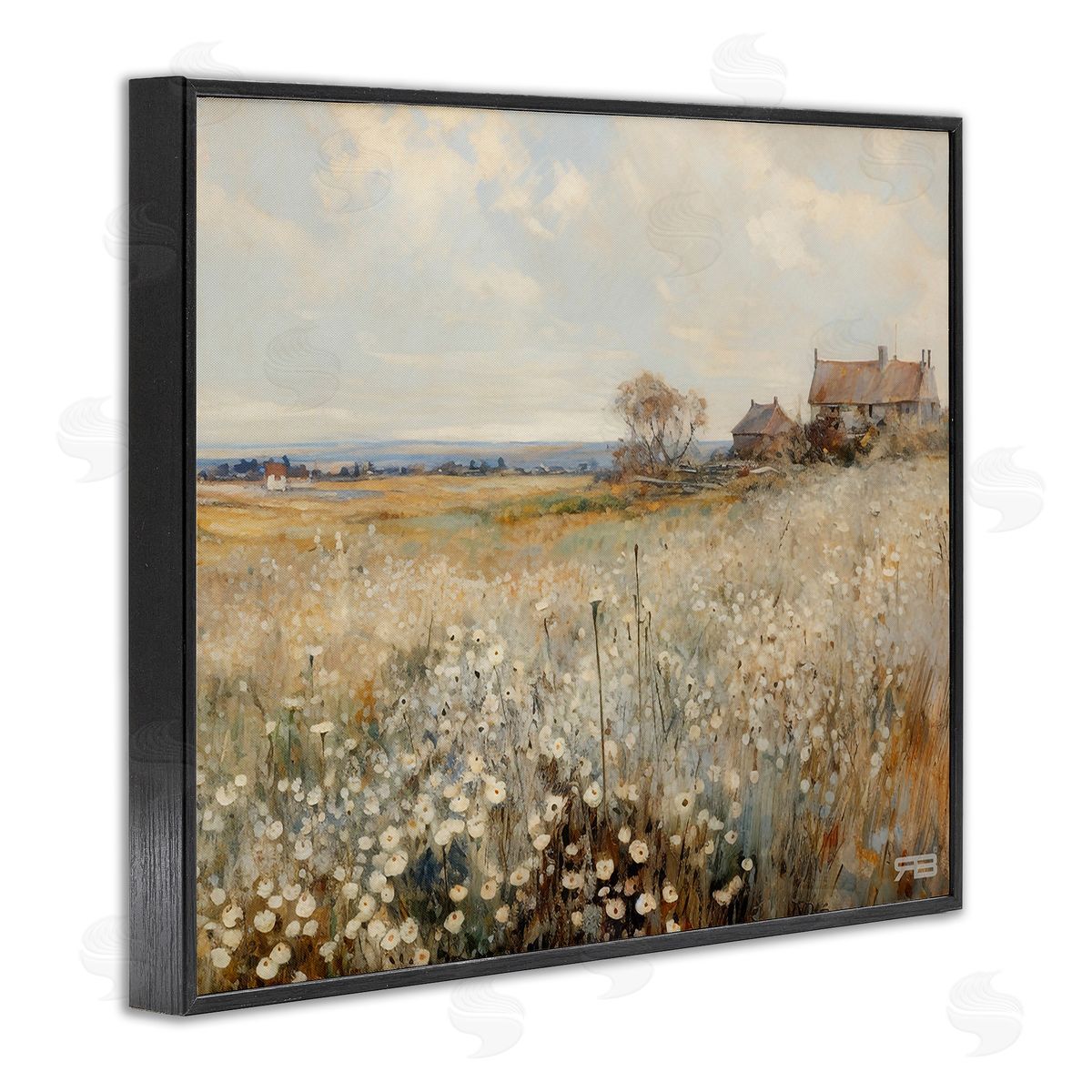 RB Neutral Farmland Meadow Black Framed Giclee Wall Art Print