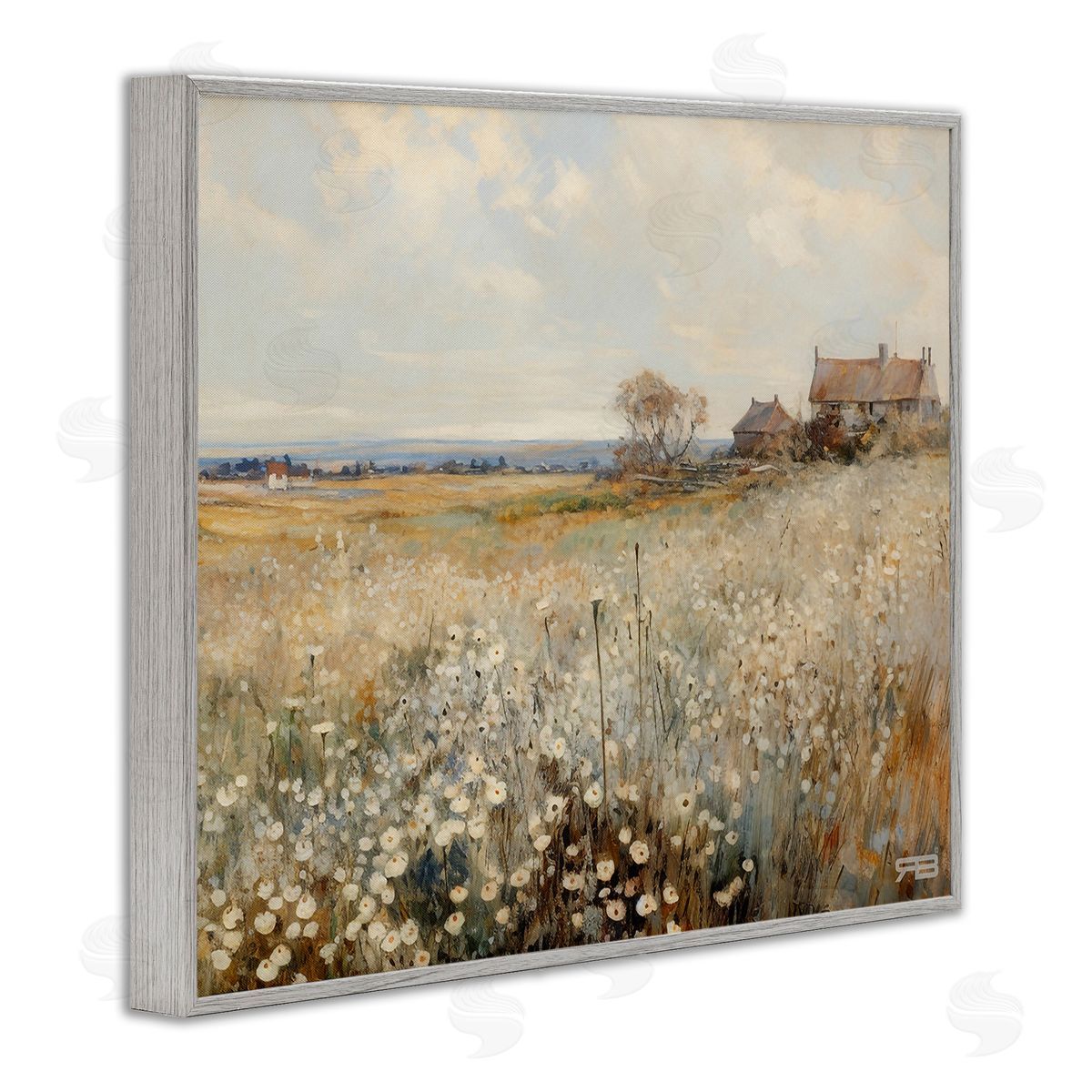 RB Neutral Farmland Meadow Gray Framed Giclee Wall Art Print