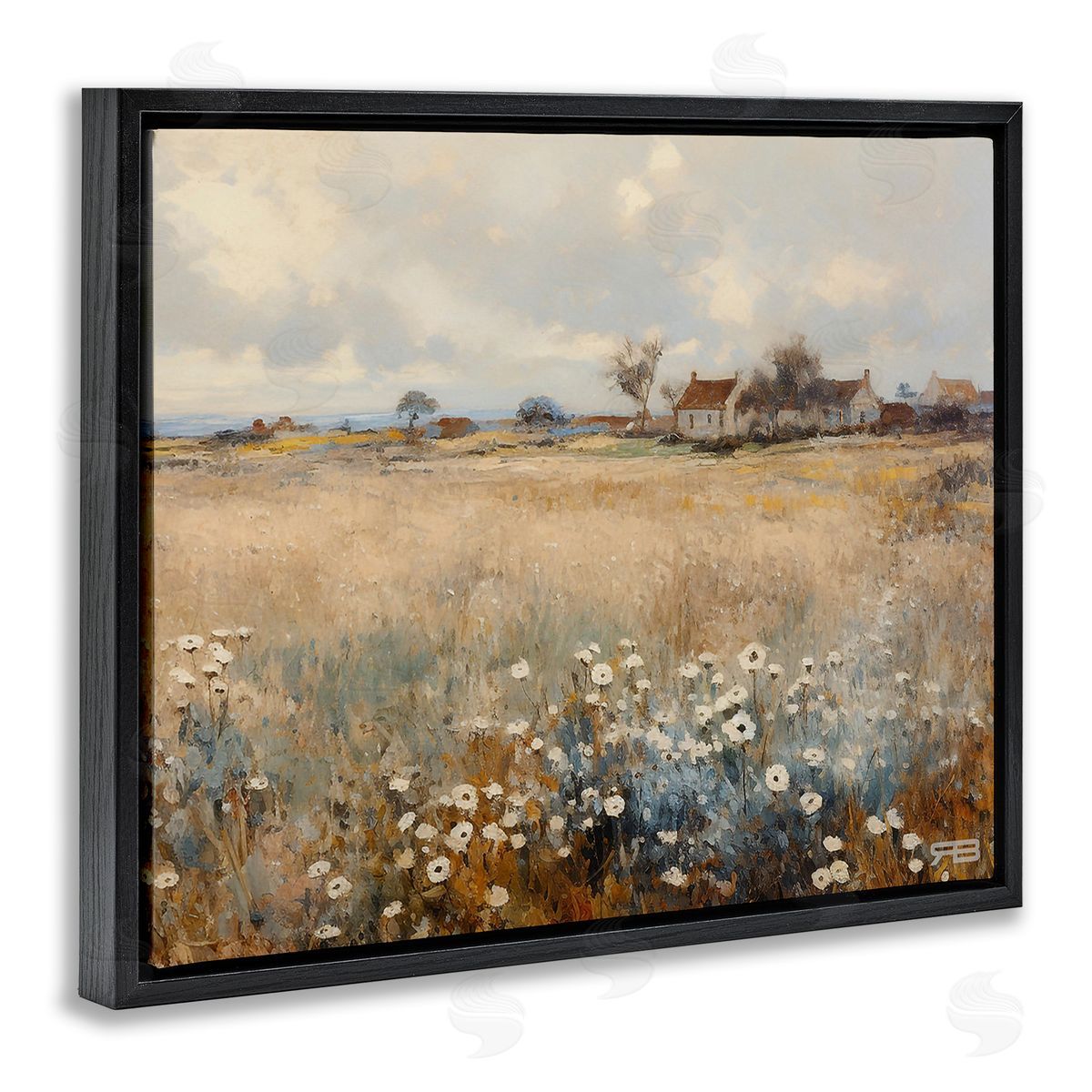 RB Cottage & Natural Meadow Black Floating Frame Canvas Wall Art Print
