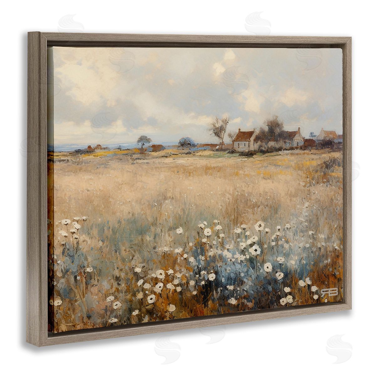 RB Cottage & Natural Meadow Brown Floating Frame Canvas Wall Art Print