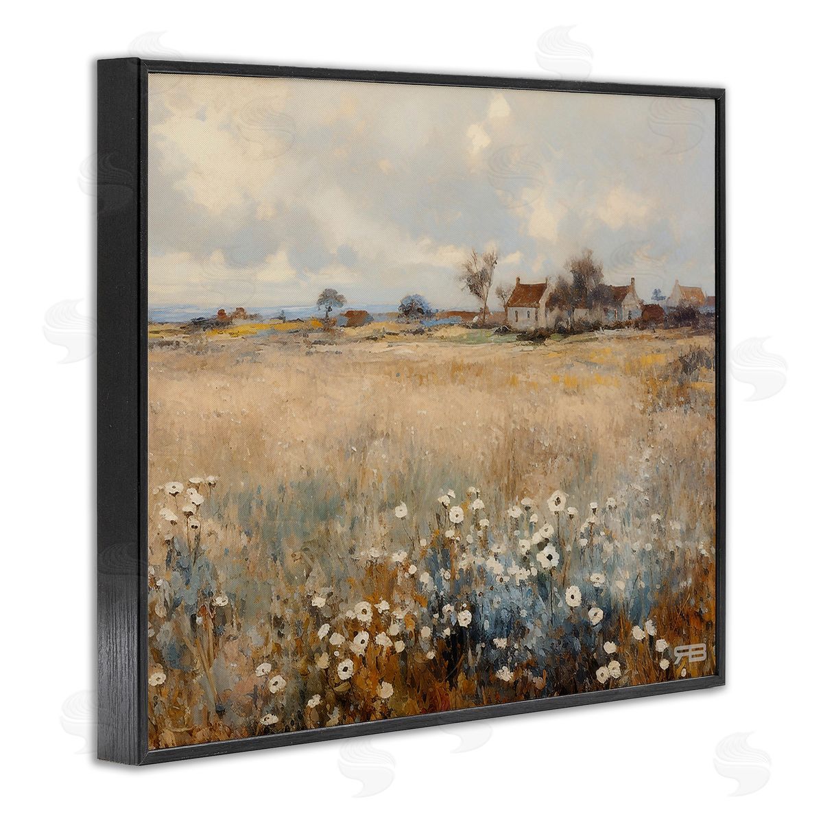 RB Cottage & Natural Meadow Black Framed Giclee Wall Art Print