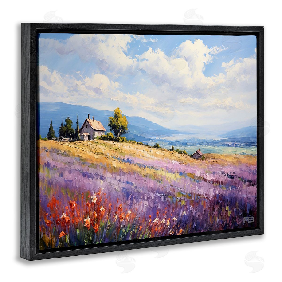 RB Cottage Meadow View Black Floating Frame Canvas Wall Art Print