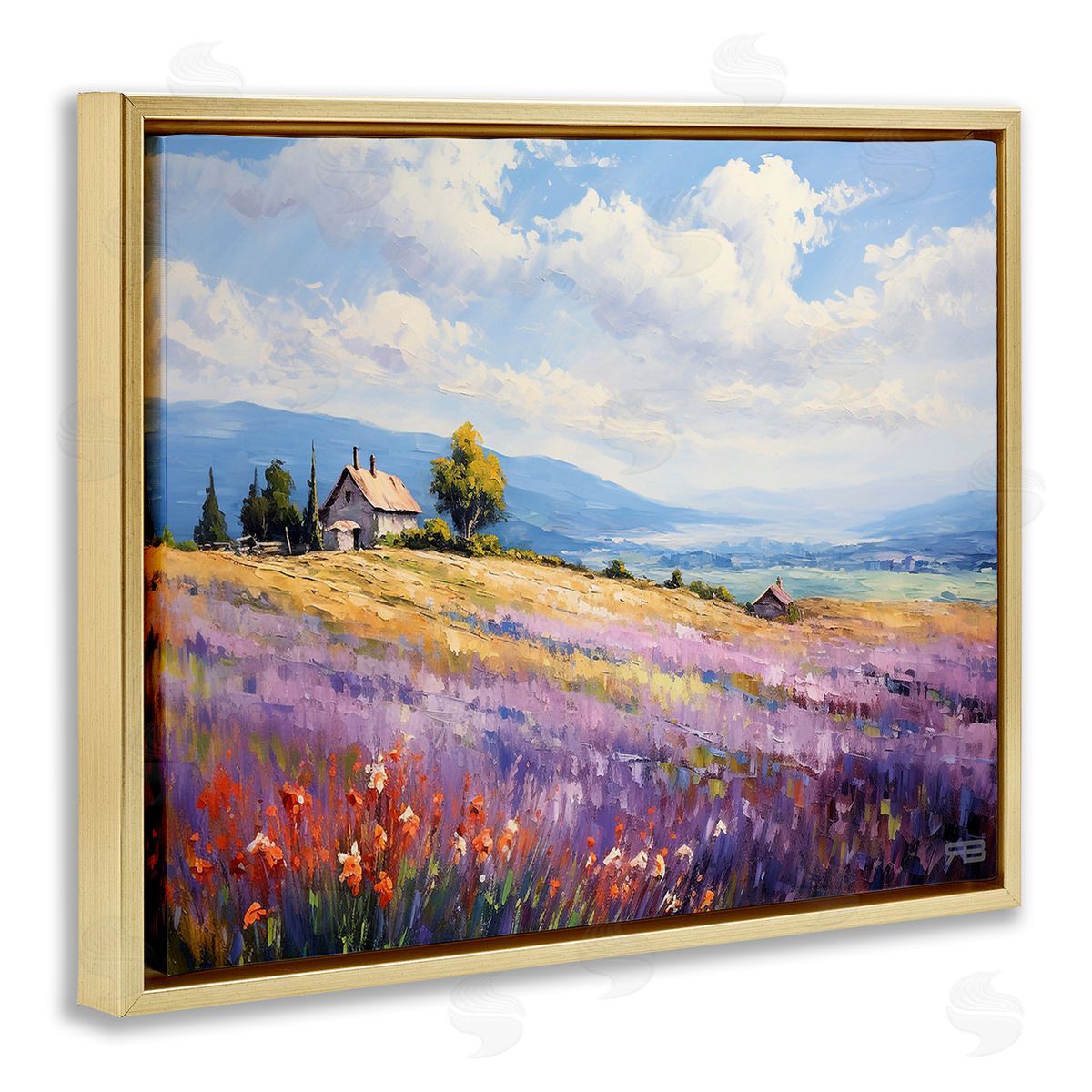 RB Cottage Meadow View Gold Floating Frame Canvas Wall Art Print