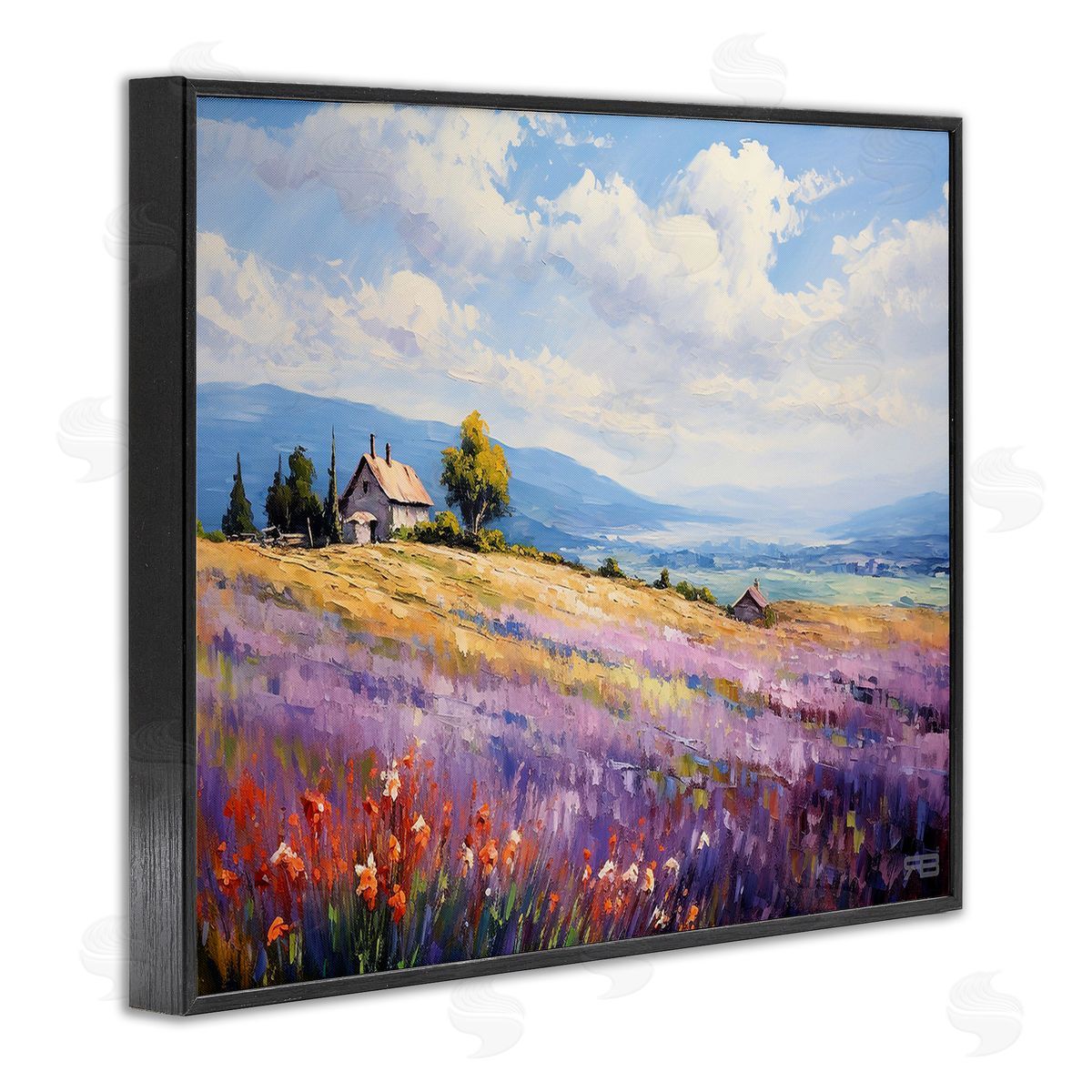 RB Cottage Meadow View Black Framed Giclee Wall Art Print