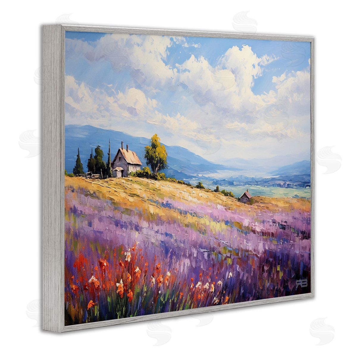 RB Cottage Meadow View Gray Framed Giclee Wall Art Print