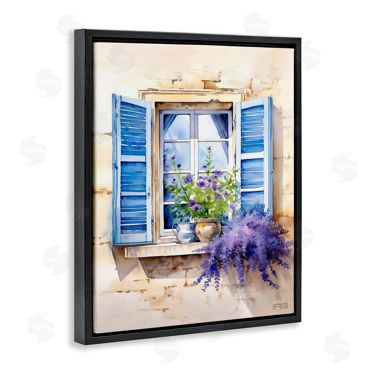 RB Cottage Windowsill Bouquet Black Floating Frame Canvas Wall Art Print