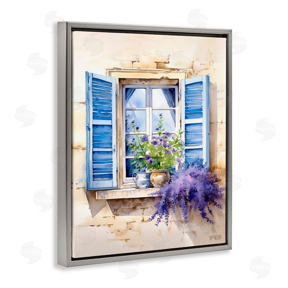 RB Cottage Windowsill Bouquet Gray Floating Frame Canvas Wall Art Print