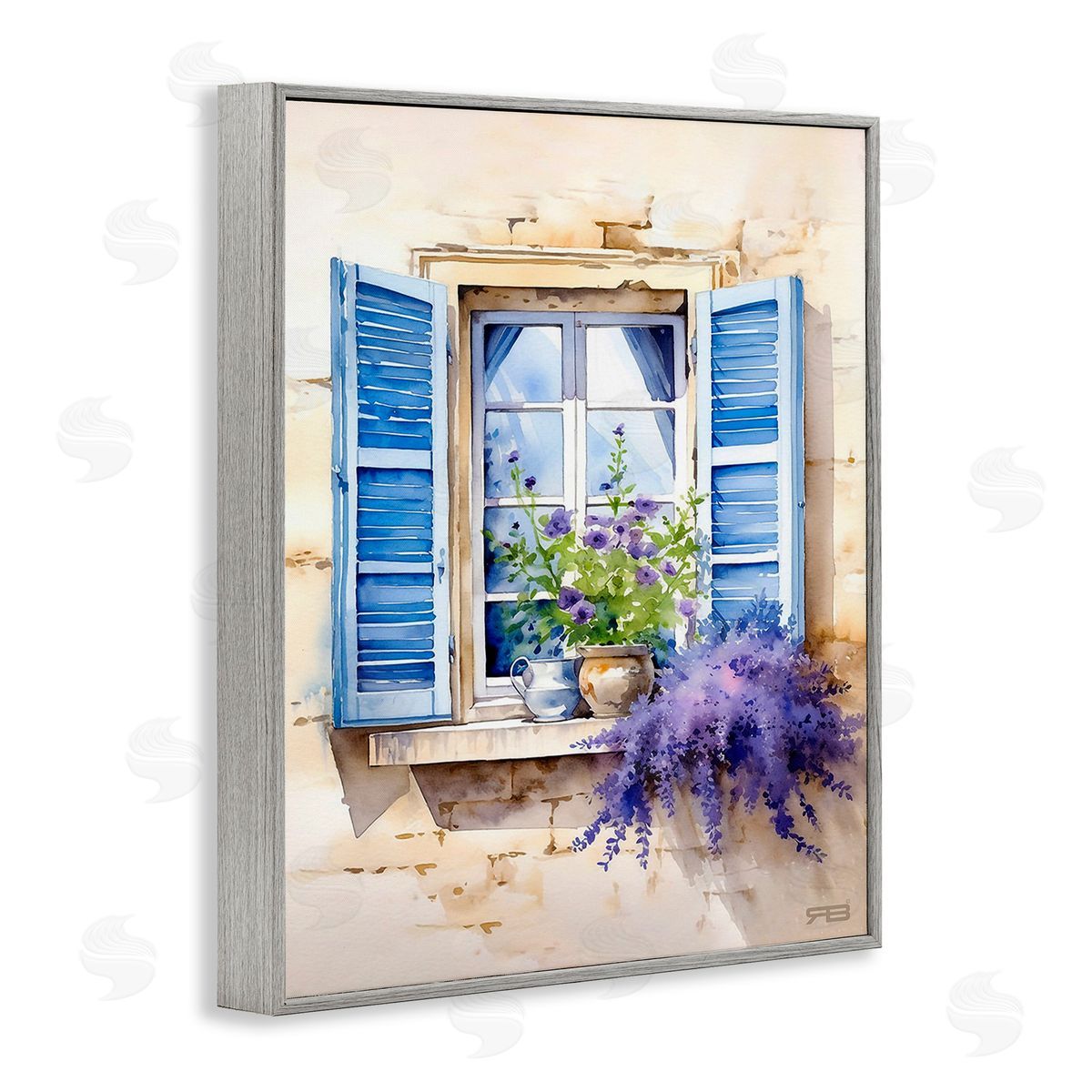 RB Cottage Windowsill Bouquet Gray Framed Giclee Wall Art Print