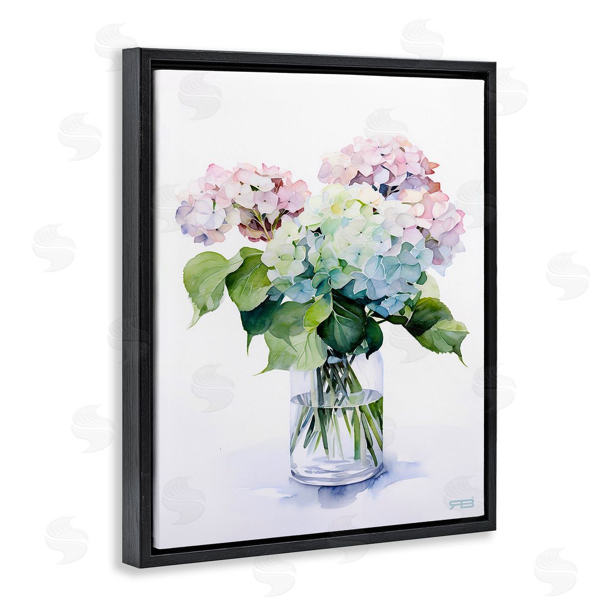RB Ombre Hydrangea Bouquet Black Floating Frame Canvas Wall Art Print