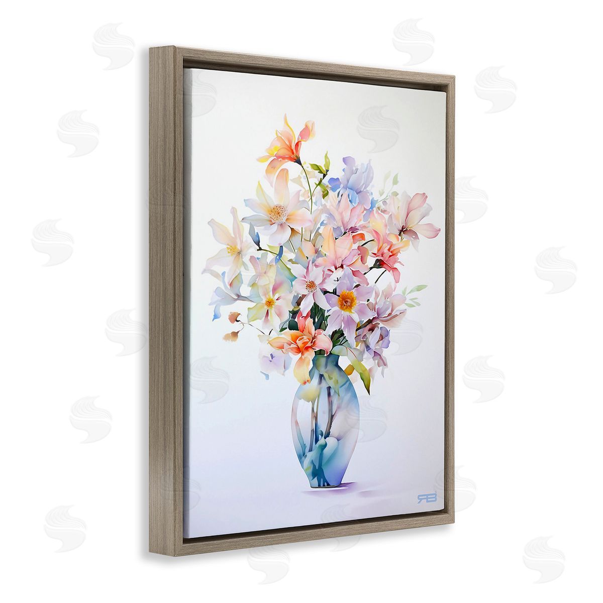 RB Minimal Mixed Bouquet Brown Floating Frame Canvas Wall Art Print