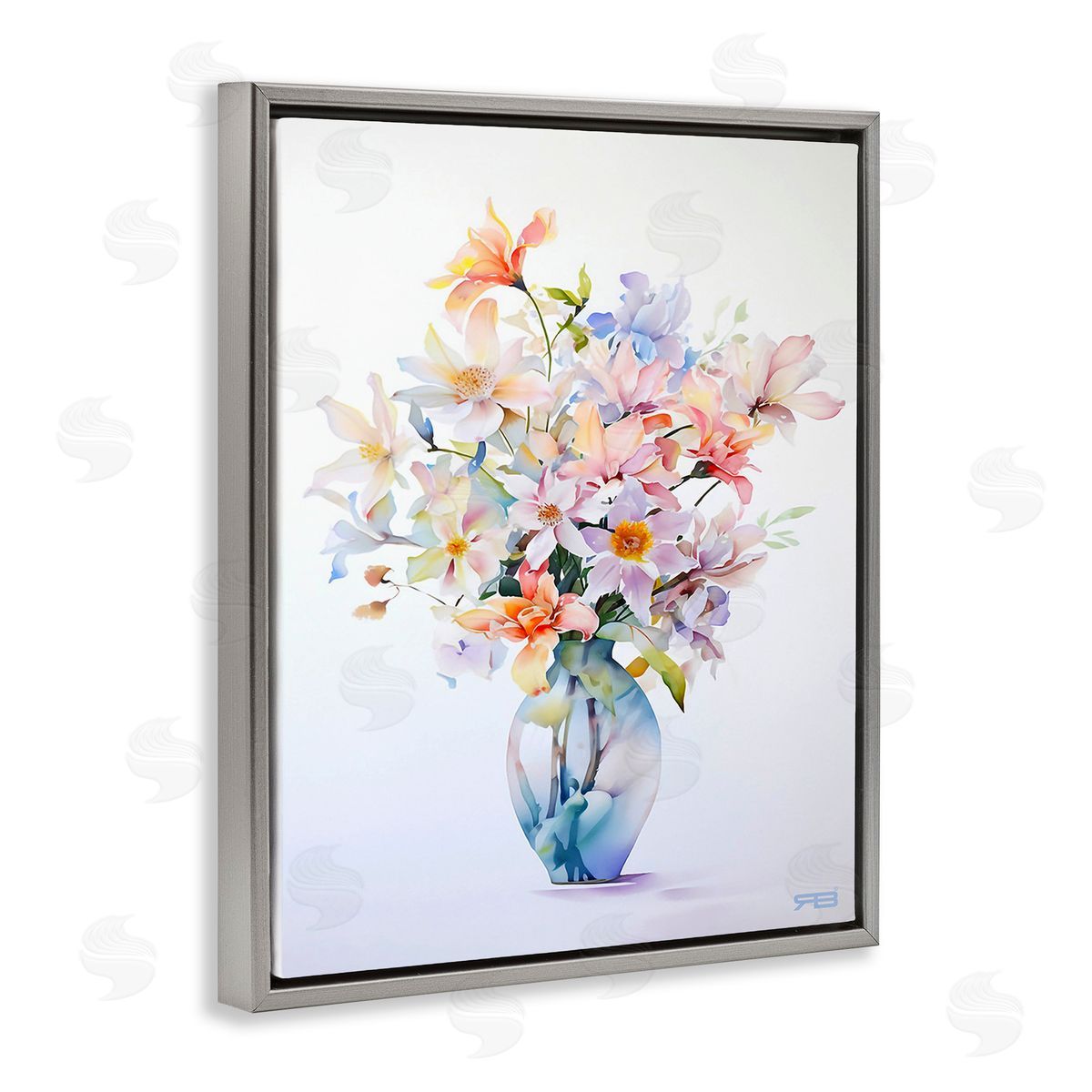 RB Minimal Mixed Bouquet Gray Floating Frame Canvas Wall Art Print