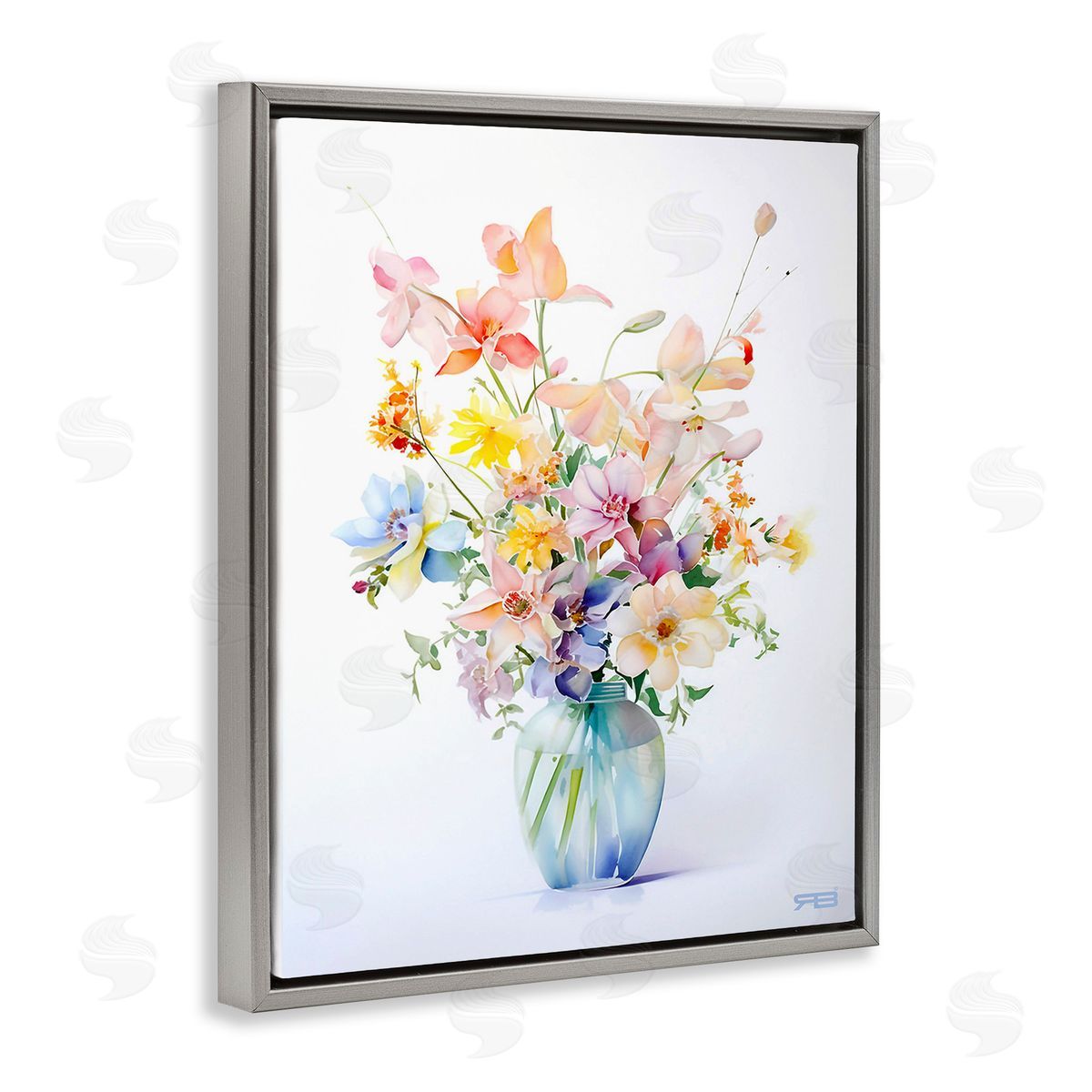 RB Simple Spring Florals Gray Floating Frame Canvas Wall Art Print
