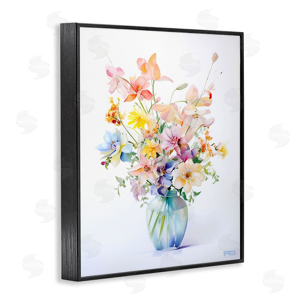 RB Simple Spring Florals Black Framed Giclee Wall Art Print