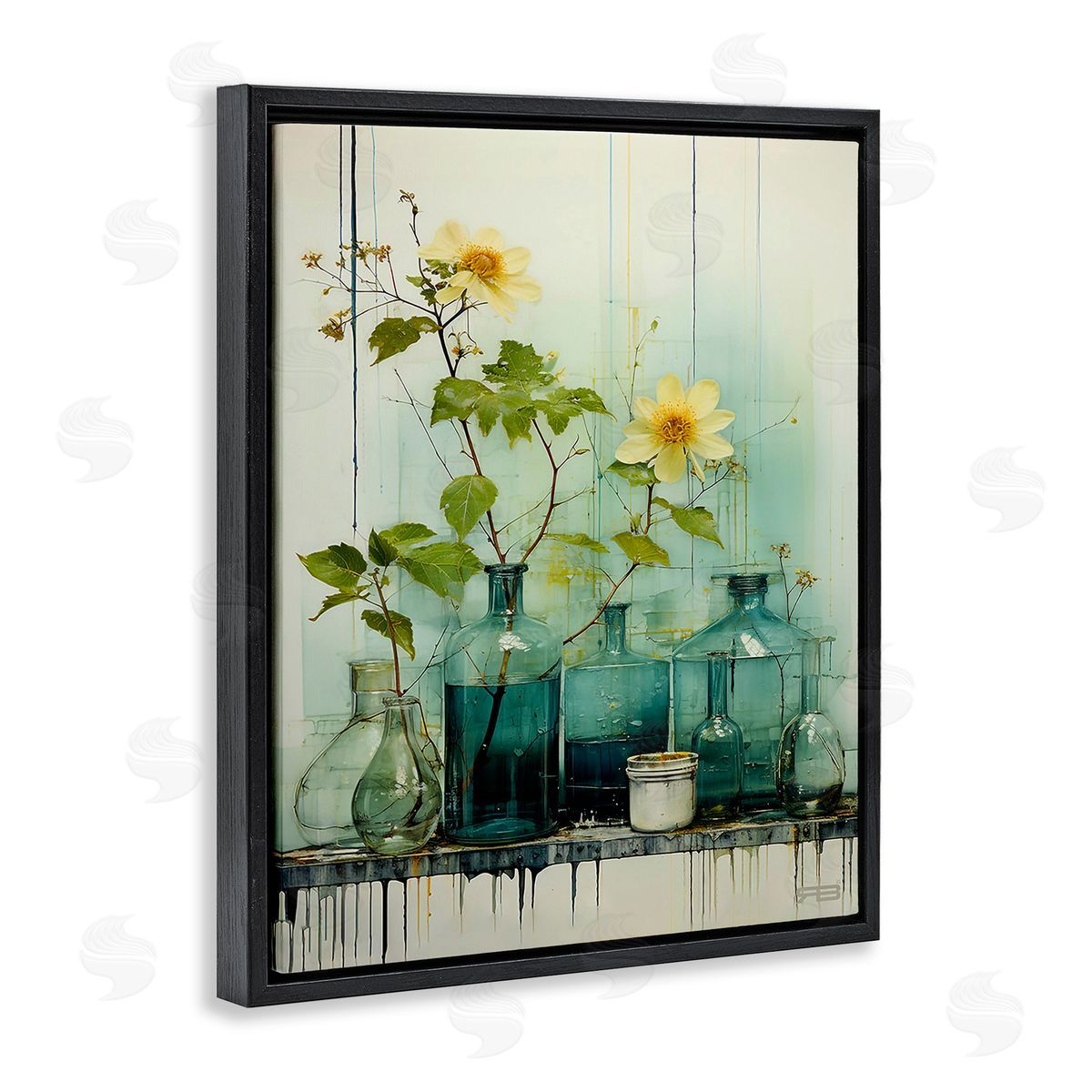 RB Modern Jars & Florals Black Floating Frame Canvas Wall Art Print