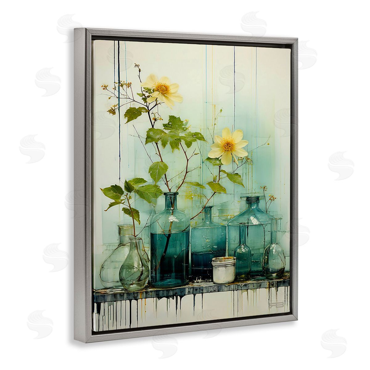 RB Modern Jars & Florals Gray Floating Frame Canvas Wall Art Print