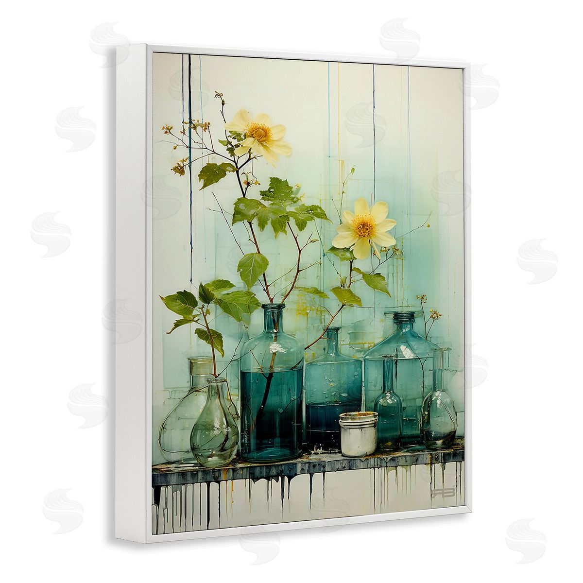 RB Modern Jars & Florals White Framed Giclee Wall Art Print