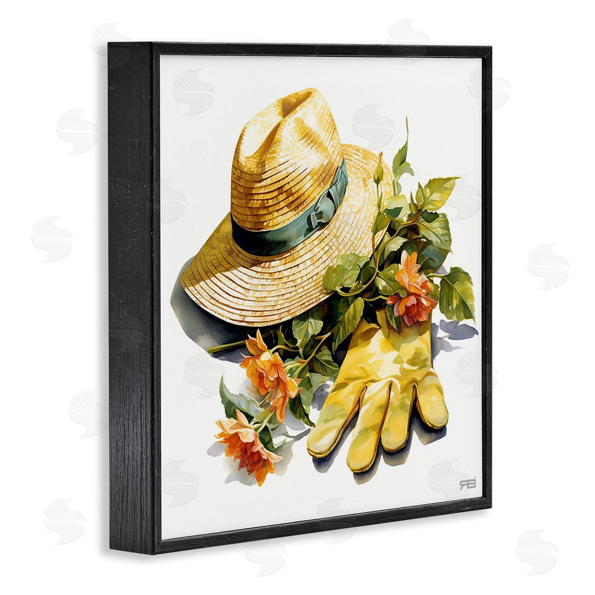 RB Floral Gardening Gear Black Framed Giclee Wall Art Print
